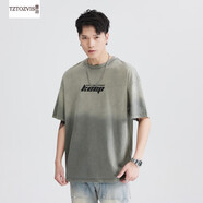 唐治（TZTOZVIS）夏季潮流重磅純棉短袖T恤時(shí)尚印花百搭寬松大碼半袖男打底上衣服 軍綠色T3614 XL