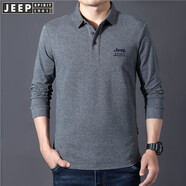 JEEP SPIRIT吉普休閑長袖t恤男寬松春季翻領(lǐng)純色棉質(zhì)商務(wù)體恤衫開衩彈力上衣 灰色 L175/96A建議135-145斤