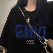 薩姆依 ins超火短袖T恤女夏2023夏季新款韓版寬松學(xué)生BF原宿港風(fēng)半截袖oversize休閑上衣 黑色【鯊魚字母】 XL