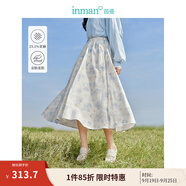 茵曼（INMAN）法式碎花高級感2025夏女新款休閑中長吊帶連衣裙子 白底藍花半身裙-18412674 S