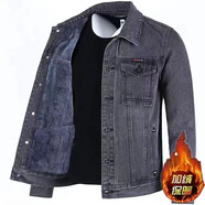 登梵威加絨加厚工作牛仔外套男寬松夾克2025新款冬裝耐磨大碼牛仔衣潮流 【加厚】8007灰色 加絨 M （建議90-105斤）