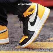 耐克（NIKE）男鞋 Air Jordan1 High aj1高幫 灰麂皮 灰色復(fù)古潮流休閑籃球鞋 555088-711出租車 黑黃腳趾 43