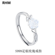RHM雪山玫瑰情侶對(duì)戒純銀S999活口刻字戒指生日七夕禮物送女友 S999純銀玫瑰戒指+禮盒