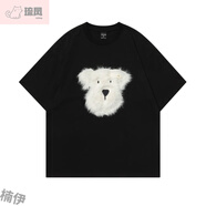 琉鳳做夢(mèng)特長(zhǎng)生 日系可愛(ài)毛絨短袖T恤女減齡ins情侶半袖2024夏季上衣 黑色 M