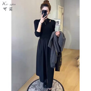 可茵（Keyin）針織連衣裙套裝女裝2025年春秋新款慵懶風(fēng)中長款毛衣開衫外套裙子 黑色連衣裙 L