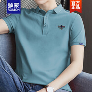 羅蒙ROMON品牌高端短袖T恤男裝商務(wù)有領(lǐng)翻領(lǐng)polo保羅衫潮牌時(shí)尚印花半袖夏季上衣服新品 FL20-245霧霾藍(lán) 3XL