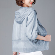 KANJOOP防曬衣女薄款短外套中年防曬服女新韓版夏防曬衫寬松外套女 藍(lán)灰色 2XL 【建議122-135斤】