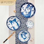 共禾京品（JINGREPUBLIC） 日式手繪餐盤湯碗可愛(ài)兒童飯碗高顏值碗盤碟學(xué)生一人食餐具套裝 柯基餐具 6頭