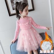 綾庭鷹3女童公主裙秋冬5兒童6洋氣7春秋紗裙8連衣裙9歲小女孩針織連衣裙 蝴蝶冬款粉色【加絨加厚】 130