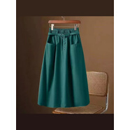 圣雪緹三?？坌蓍e時(shí)尚半身裙子女夏季2025新款A裙松緊高腰中長(cháng)款大擺裙 綠色 XL 建議[115-130斤]