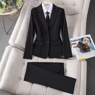 櫻芭妮（YINGBANI）黑色西裝外套女春秋時(shí)尚職業(yè)裝套裝大學(xué)生面試正裝工作服小西服女 B款黑色西裝+白襯衫+褲子+裙子 L （99-108斤）
