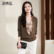 海青藍(lán)（CYANINE SEA）通勤2024秋新款高檔針織開衫女假兩件V領(lǐng)印花拼接氣質(zhì)顯瘦上衣 咖色 L