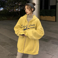 億梵莎秋季女生衛(wèi)衣女學(xué)生韓版寬松學(xué)院風(fēng)高中生初中生秋冬衣服少女時尚連帽長袖上衣外套女春秋 黃色 均碼