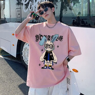 嘉曄（JIAYE）嘉曄短袖t恤男款夏季潮牌潮流五分美式高街oversize五分袖體恤衫 粉色 4XL