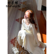 舒芳蝶（shufangdie）法式長(zhǎng)袖針織連衣裙女裝2025春秋新款設(shè)計(jì)感小眾氣質(zhì)內(nèi)搭白色長(zhǎng)裙 梔子米白(批) M