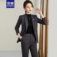 羅蒙（ROMON）西裝套裝修身時尚高端秋冬金店導購西服女正裝外套職業(yè)裝工作服 灰色西裝外套+西褲 XL