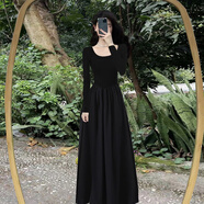 GARNUO赫本風(fēng)黑色長(cháng)袖連衣裙子女春秋2025新款法式茶歇高級感小黑裙長(cháng)裙 黑色【長(cháng)袖版】 L【116-130斤】