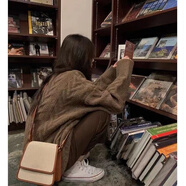 慵懶風麻花毛衣女套頭加厚軟糯日系復古寬松秋冬棕色針織衫森系古著 棕色(優(yōu)質版) L碼建議110-125
