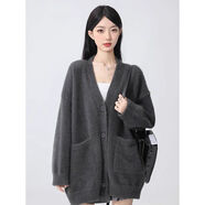 閑戀短款蝙蝠袖羊毛開衫MILLIMILLU馬海毛針織開衫毛衣女水貂毛寬松V 深灰色 S