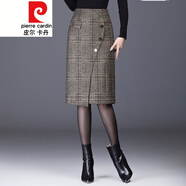 皮爾卡丹格子毛呢半身裙女秋冬季2021年氣質(zhì)中長(zhǎng)高腰顯瘦一步包臀裙子針織 格子-毛呢面料 L 21