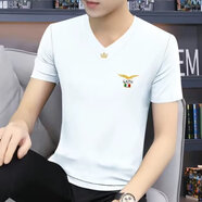 嘉曄V領(lǐng)短袖t恤男士2024夏季潮牌雞心領(lǐng)冰絲體恤衫青年高端男裝 白色 L 【85-100斤】