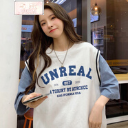 與欣女生衣服短袖女T恤女寬松韓版少女學(xué)生少女初中生高中生女裝港風(fēng)籃球服假兩件原宿風(fēng)半袖火上衣 白色 均碼