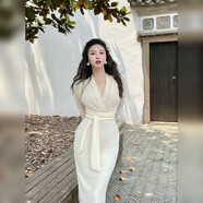 KONG LYLOFFICIAL可立滃Kong-lylofficial羊脂玉天鵝絨網(wǎng)紗裹身裙清純減齡高級感 羊脂白玉 10 不需要選大一碼