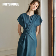 ROEYSHOUSE羅衣氣質(zhì)盤(pán)扣收腰連衣裙初夏新款時(shí)尚孔雀藍(lán)修身中長(zhǎng)裙10316 孔雀藍(lán) 2XL