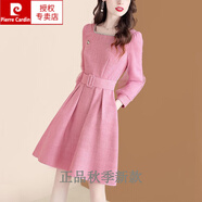 皮爾卡丹（pierre cardin）小香風(fēng)連衣裙女秋冬2023年新款粗花呢方領(lǐng)小個(gè)子顯瘦裙子 粉紅色 現(xiàn)貨 2XL