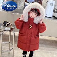 迪士尼（Disney）拾貝殼女童中長(zhǎng)款棉服冬季新款加厚棉襖中大通休閑保暖拜年服 酒紅色 120 (建議身高115cm左右)