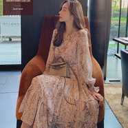 索宛亦（SUOWANYI）長(cháng)袖桔梗裙長(cháng)款新款秋季早春連衣裙喇叭袖雪紡裙 圖片色 2XL