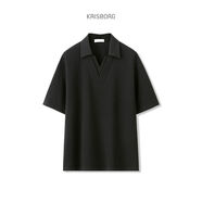 克里斯·博格（KRISBORG）克里斯博格（KRISBORG）夏季涼感雙V領(lǐng)短袖POLO衫男2025新款翻領(lǐng) 黑色 M