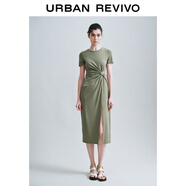 UR夏季新款女裝時尚設(shè)計感扭結(jié)開衩修身連衣裙UWH740032 橄欖綠 S