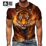 永司帶虎頭圖案的t恤老虎頭印花短袖男中國(guó)風(fēng)3D士夏季休閑體恤潮社會(huì) 橙色老虎 XL 150-160斤