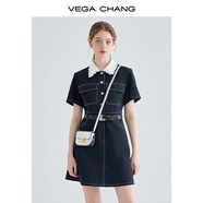 VEGA CHANG【萊賽爾+棉】牛仔連衣裙夏季女2025年新款法式顯瘦氣質(zhì)襯衫裙子 古著藍 S