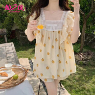 仙之儀 夏季短袖時尚可外穿睡衣女士夏天大碼休閑寬松家居服套裝 蕾絲邊杏色老虎頭-TF 165/95(L)