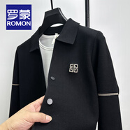 羅蒙（ROMON）高端輕奢刺繡針織衫男春秋季修身開衫男外套男翻領潮流毛衣男士 黑色 M
