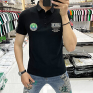 啄木鳥(niǎo)（TUCANO）2024歐美潮牌徽章印花短袖Polo.衫男時(shí)尚修身翻領(lǐng)短袖T恤上衣 黑色 L (收藏加購襪子)