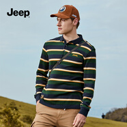 吉普（JEEP）高檔條紋長(zhǎng)袖polo體恤衫男2025新款春秋商務(wù)休閑翻領(lǐng)T恤上衣 橄欖綠 XXXL（175-190斤）