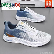 卡帝樂鱷魚（CARTELO）夏季男鞋年新款春秋季百搭休閑防滑跑步鞋男士一腳蹬運動潮鞋 【簡裝】飛織男鞋淺藍 41