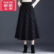 爾煦【品牌撿漏】秋冬季2022秋裝新款大版女裝冬天毛呢A字裙半身裙女中長款裙子冬裙氣質(zhì)女裝 【5262#】灰色格 XL 【建議120-130斤】