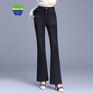 texwood蘋(píng)果牌牛仔褲女微喇2025春秋季厚款高腰女裝小個(gè)子喇叭褲女彈力棉 黑色 27