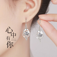 mini&yaya足銀耳環(huán)女士長(cháng)款耳墜耳飾品女生日情人節禮物送女友老婆實(shí)用 999足銀耳環(huán)【白鋯】