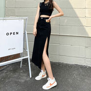 她風(fēng)采 高腰側(cè)開叉牛仔半身裙女夏季2021新款顯瘦a字包臀長裙子 6603黑色【高品質(zhì)】 L 【105-120斤】