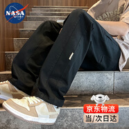NASAWASSUP聯(lián)名黑色美式高街休閑褲子男士春夏季新款直筒寬松大碼闊腿褲 黑色 K36-HMFS 常規(guī) M 【建議80-100斤】