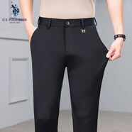 U.S. POLO ASSN.保羅休閑褲男夏季冰絲商務(wù)百搭褲子男涼感直筒長褲父親節(jié) 黑色 33