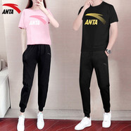 安踏【情侶款】安踏運動(dòng)套裝男夏季短袖長(cháng)褲兩件套跑步健身休閑運動(dòng)服 -2粒子粉【女款束腳褲】 L