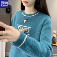羅蒙（ROMON）加絨加厚毛衣女冬季水貂絨寬松秋冬2025年新款洋氣短款內(nèi)搭打底衫 藍(lán)色【加/厚版】 S