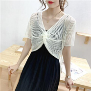 澈逸裙子外搭披肩配吊帶裙子鏤空罩衫女夏季新款套頭冰絲網(wǎng)衫薄款小外 【單件上衣】白色 2XL 【130-150斤】