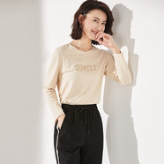 尚都比拉長(zhǎng)袖純棉t恤女春秋寬松顯瘦內(nèi)搭打底衫刺繡上衣 淺杏色 M 